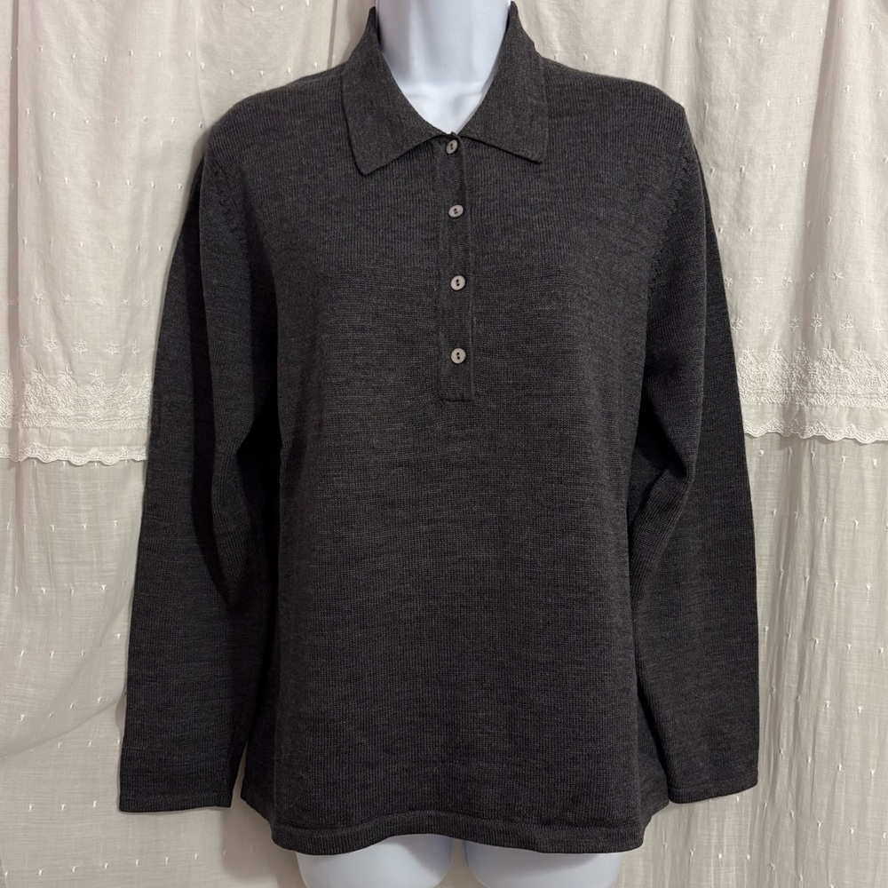 Lands’ End Wool Grey Polo Sweater